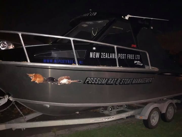 The branded NZ Pest Free vessel for possum, rat and stoat management